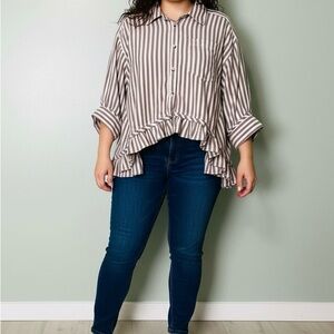 Cotton blend striped blouse Chyrii cropped button down blazer size 2XL